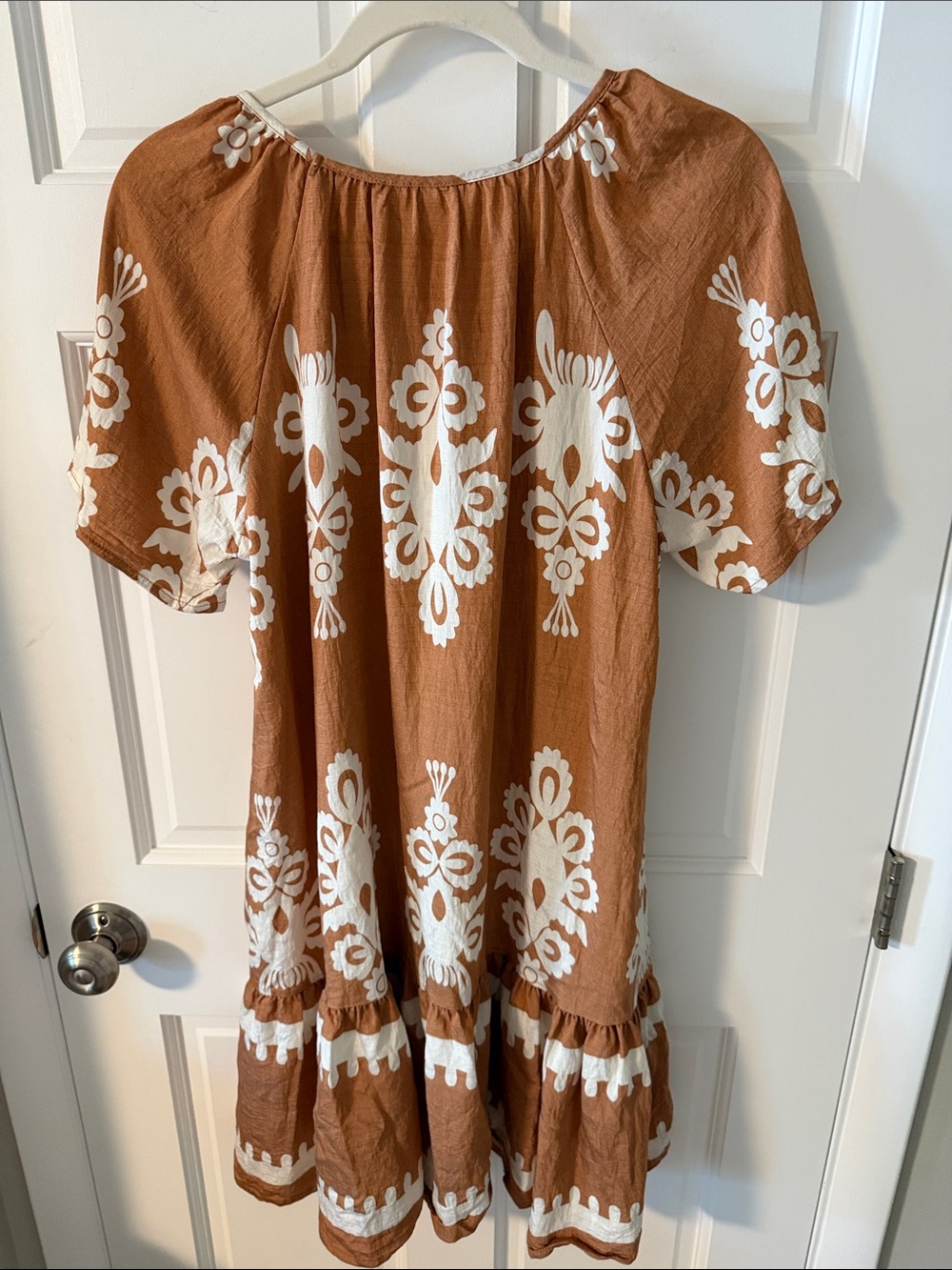 SHEIN LUNE Women's Boho Printed Ruffle
Hem Shift Dress Flowy Caramel/Mocha Large - Picture 6 of 6